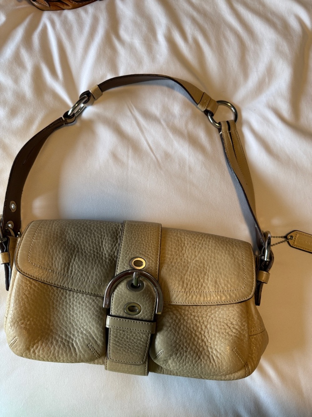 Coach, Women's Pebbled Leather Shoulder Bag in Taupe